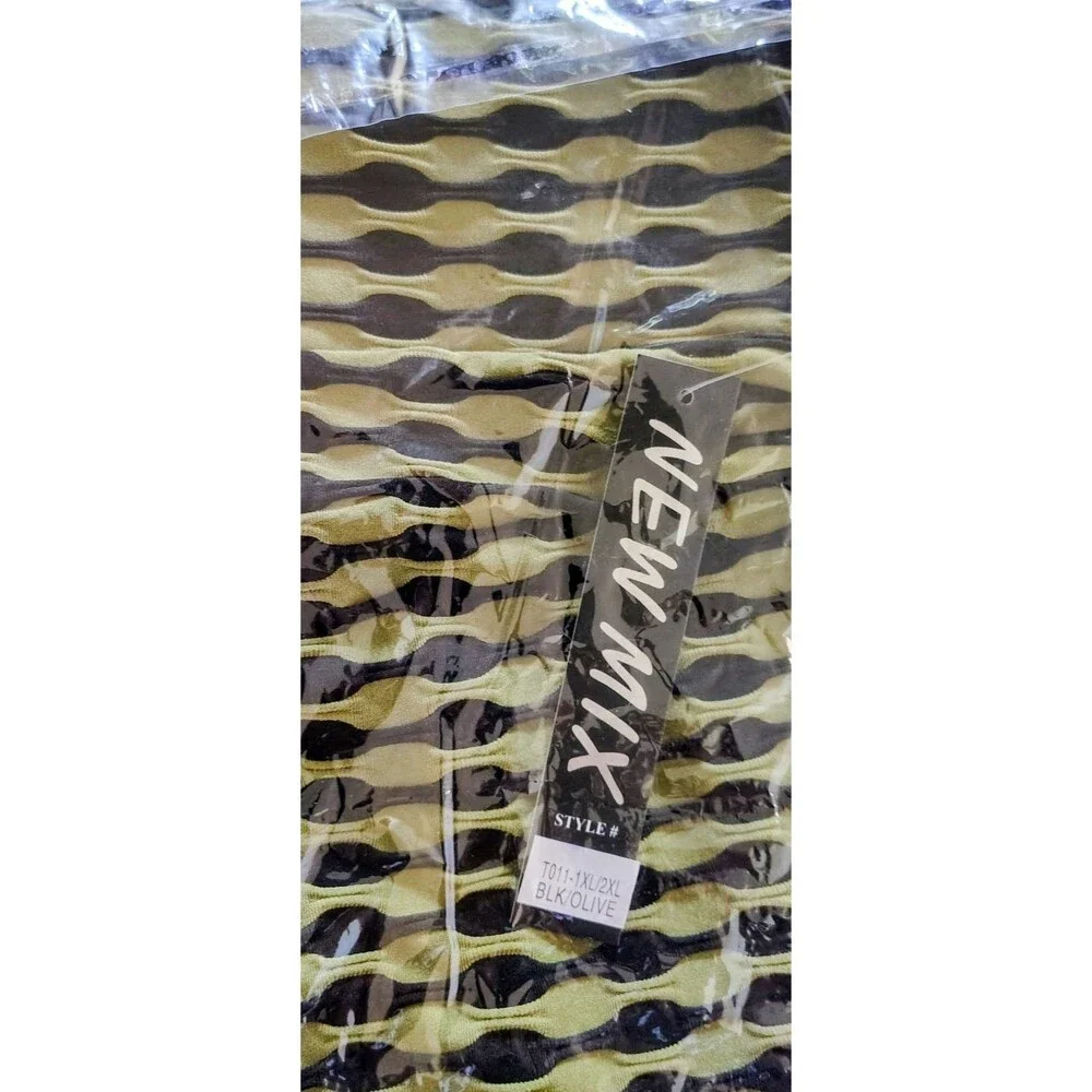 New Mix Women’s Plus 1XL/2XL Black/Olive Striped Ankle‎ Leggings